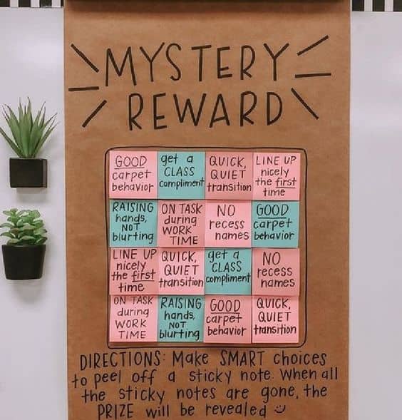 classroom picture mystery reward on sticky notes  display